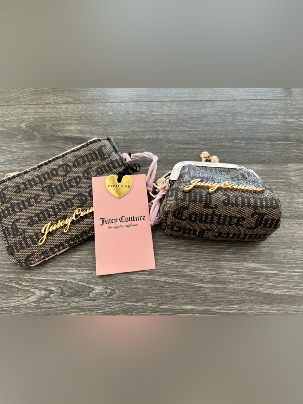 Juicy Couture Brown Logo Mini Wallet Set with Pink Tag